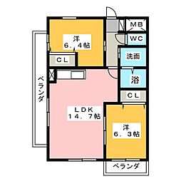 カサベルデ 2LDKの間取図画像