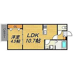 LECOCON岩倉 1LDKの間取図画像