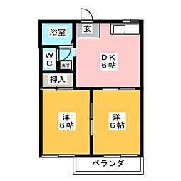 アベニュー岩倉C 2DKの間取図画像