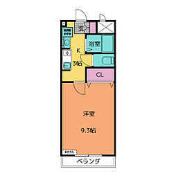 アンソレイユ榎木 2階1Kの間取り