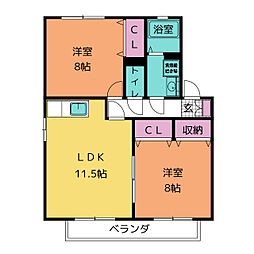 ファヴォール豊明Ｂ棟 1階2LDKの間取り