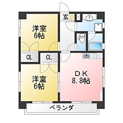 レジデンス徳重 2DKの間取図画像