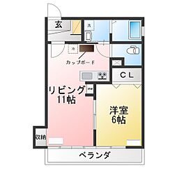 若宮ハイツ 1LDKの間取図画像