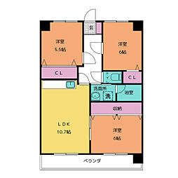 アサヒウェルスB 3LDKの間取図画像