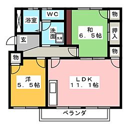 パストール福元 2LDKの間取図画像