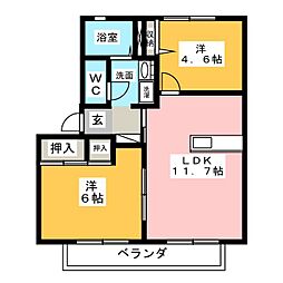 カレント旭B棟 2LDKの間取図画像