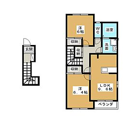 ヒルズ春木 2階2LDKの間取り