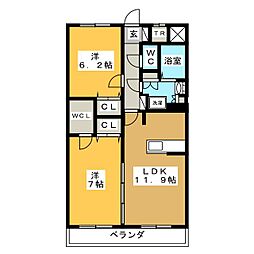 すまいるＫＡＴＯIII 2階2LDKの間取り