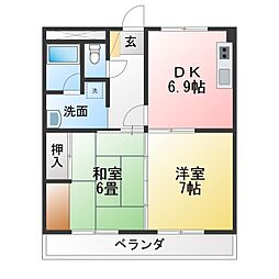 ウィズ三好ケ丘 2DKの間取図画像