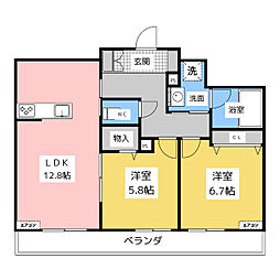 リラフォート傍示本 2LDKの間取図画像