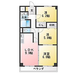 ベルカーサ東山台1 3LDKの間取図画像