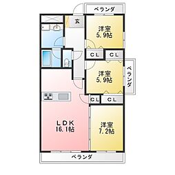 アーバンポイント三好2 3LDKの間取図画像