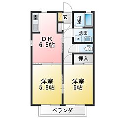 ハピネス宮の森B 2DKの間取図画像