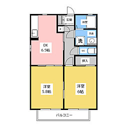 ハピネス宮の森B 2DKの間取図画像