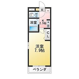 プランドール 1Kの間取図画像