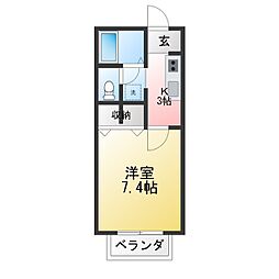 アビタシオン岩崎 1Kの間取図画像