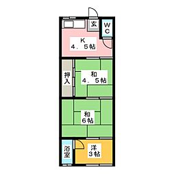 茜荘 3Kの間取図画像