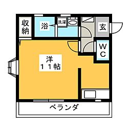 フォレスト川部 3階ワンルームの間取り