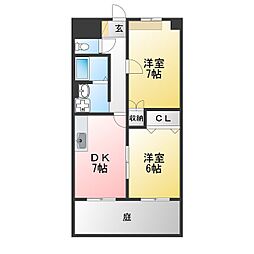 バーディー源氏ハイツ 2DKの間取図画像