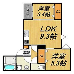 LECOCON蟹江 1階2LDKの間取り