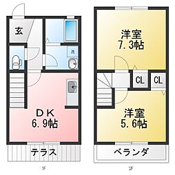 エクメーネ七宝 2DKの間取図画像