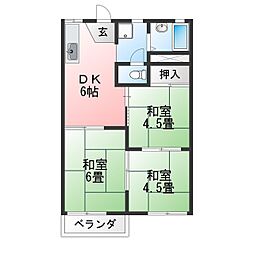 タウニィ鶴正A棟 3DKの間取図画像