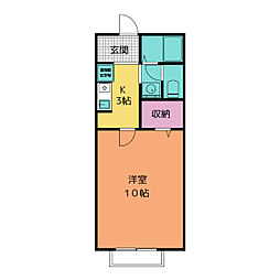 ポポラーレあさひ 2階1Kの間取り