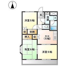 ハーツウィズＡＳＡＨＩ 3階3DKの間取り