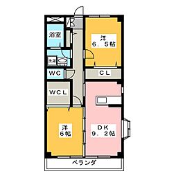 エスポワール鷹居A 2DKの間取図画像