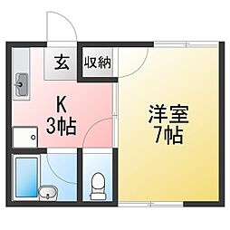 アークティ旭 1Kの間取図画像