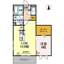 パーシモン 1LDKの間取図画像