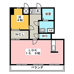 エスポワール七宝 1LDKの間取図画像