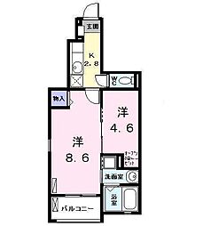 リェージュ 1Kの間取図画像