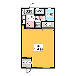 グローリ・2 1Kの間取図画像