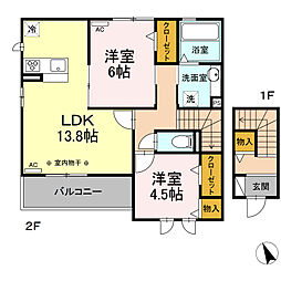 プリメーラ　ＷＥＳＴ 2階2LDKの間取り