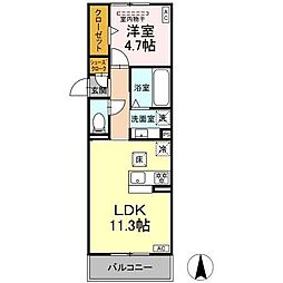 ウィスティリア 1階1LDKの間取り