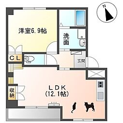 桜花館五条 1LDKの間取図画像