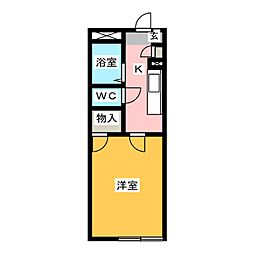 レオパレスウエストスプリング2 1Kの間取図画像
