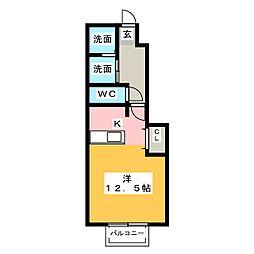 ゼファー徳重 1Kの間取図画像