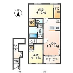 アヴェニール 2LDKの間取図画像