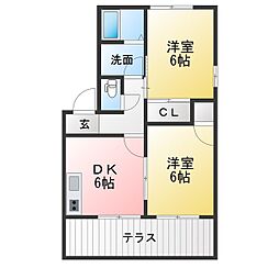 サンハイツ新川B 2DKの間取図画像
