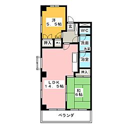 サンハイツ宮前 2LDKの間取図画像
