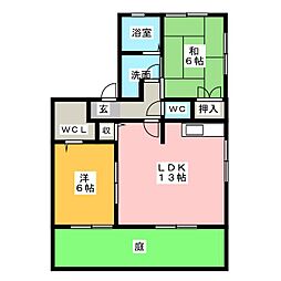 ハイカムール岡 2LDKの間取図画像
