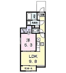 アルドールI 1階1LDKの間取り