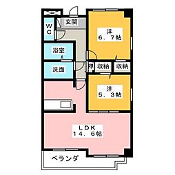 ラフレシールオーブ 2階2LDKの間取り