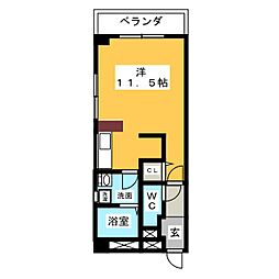 キャロットTH 2階ワンルームの間取り