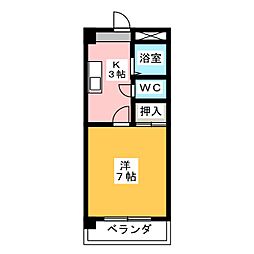 ヴァン・ヴェール藤栄 1Kの間取図画像