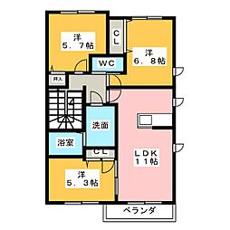 リアンジュB 3LDKの間取図画像