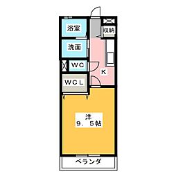 カーサドマーニ2 1Kの間取図画像