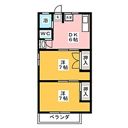 シティハイムみお 2DKの間取図画像